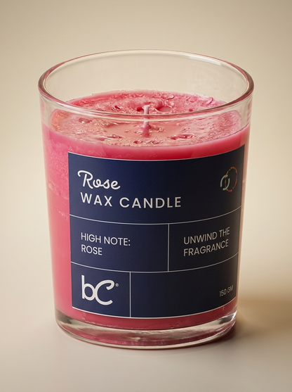 Rose scented candle label close-up