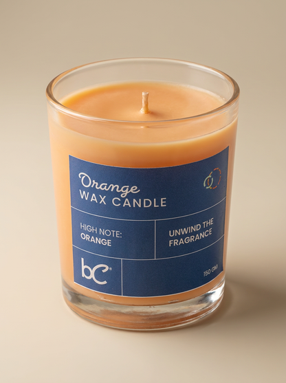 Orange scented candle label close-up