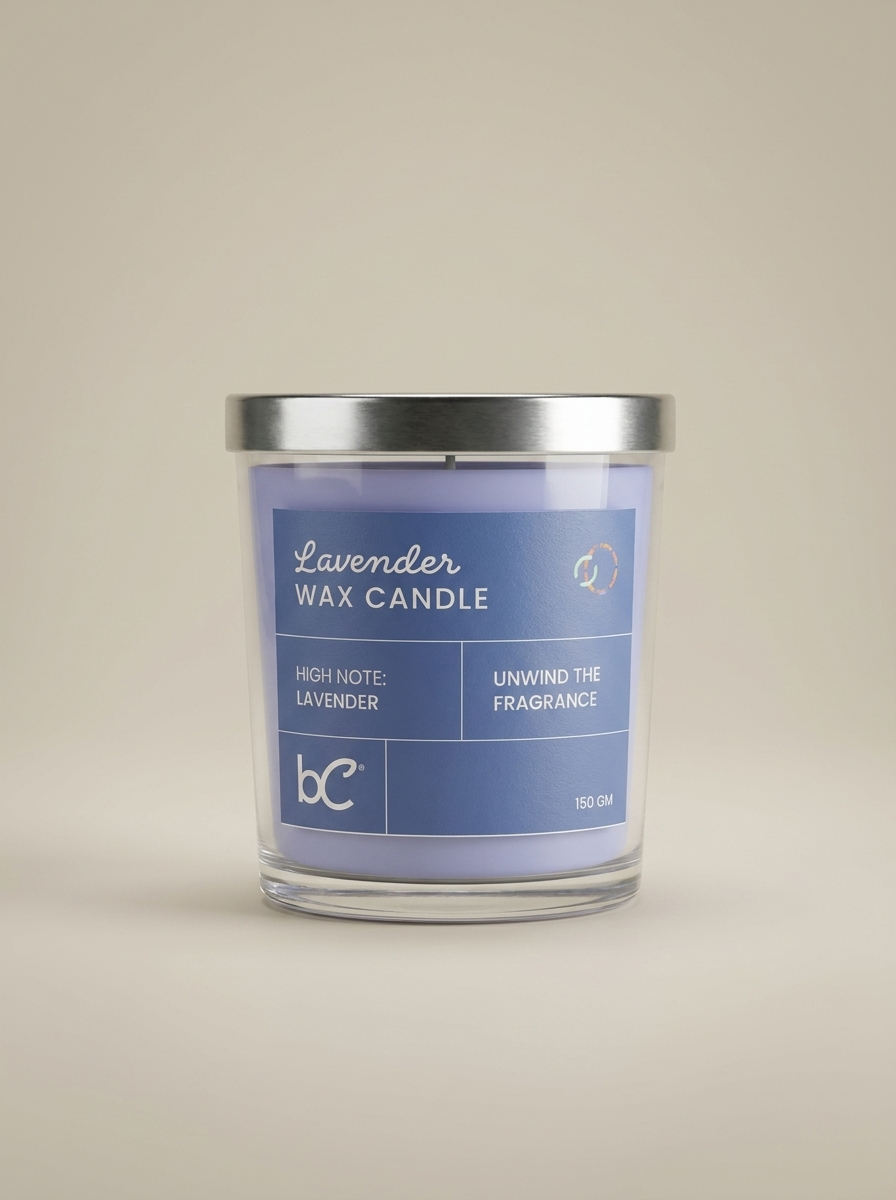 Lavender scented candle pack shot
