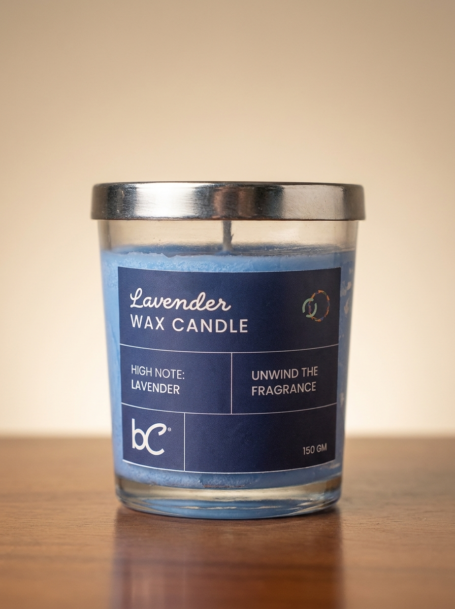 Lavender scented candle label close-up