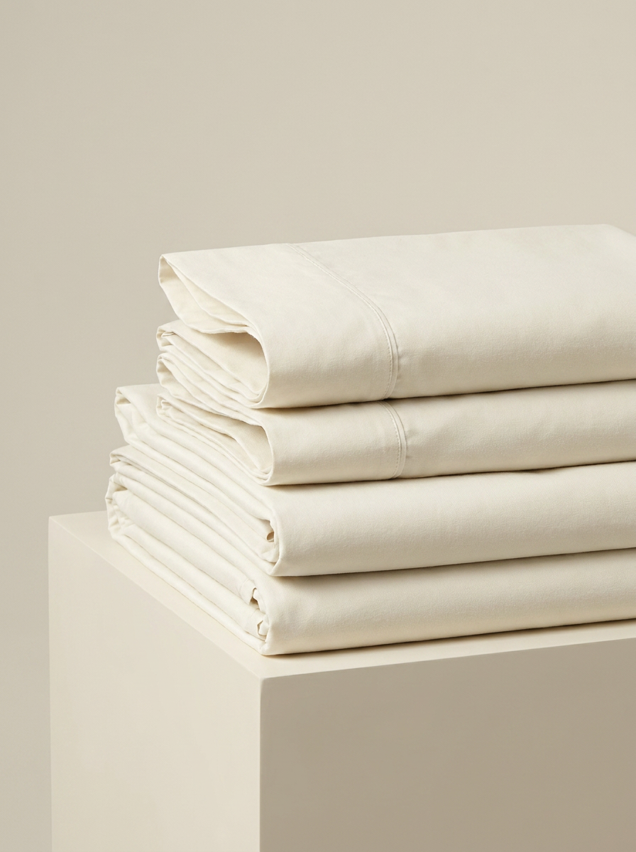 Off-white percale set folded