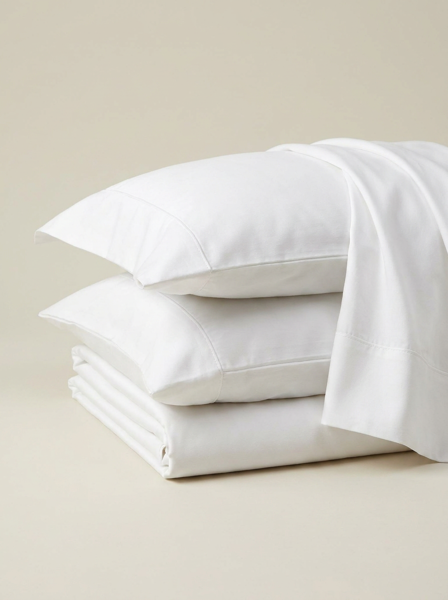 White percale set folded