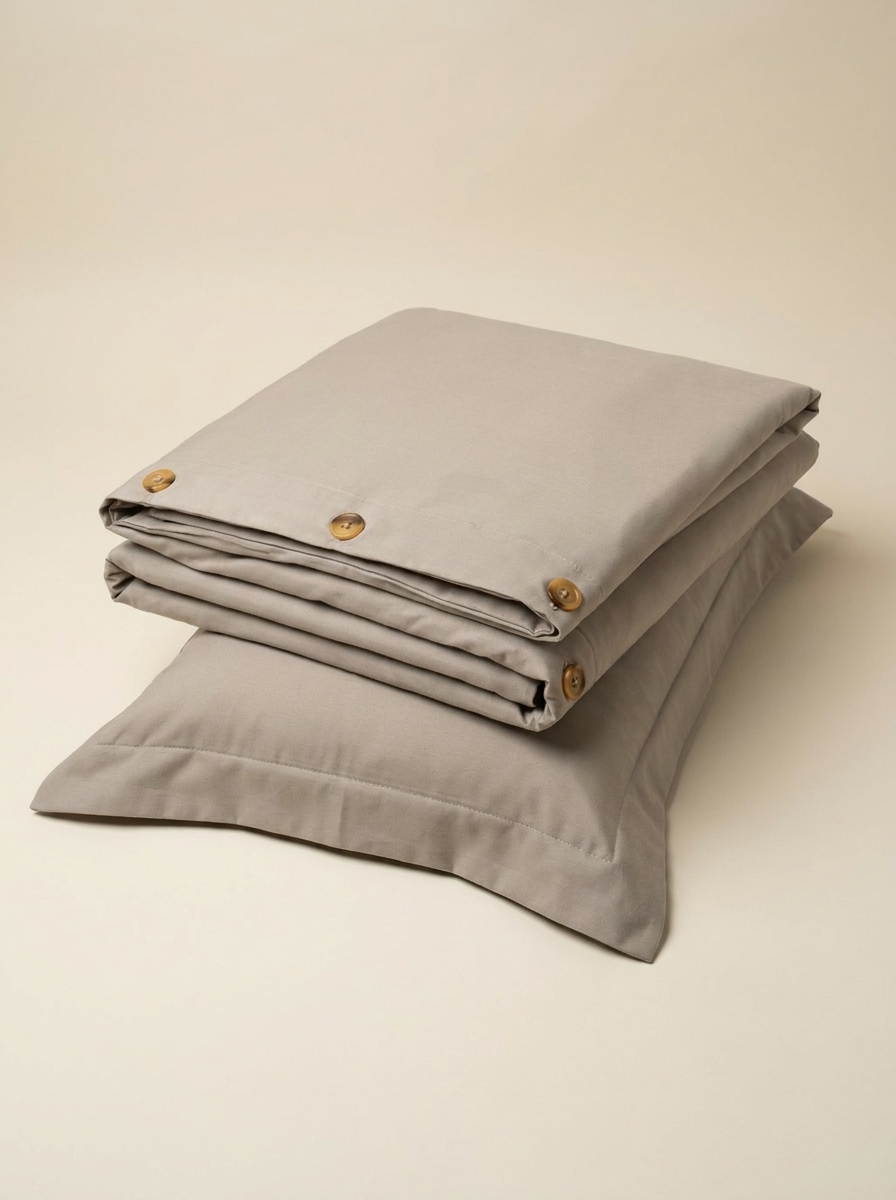 Greige microfiber duvet set folded