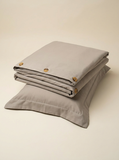 Greige microfiber duvet set folded