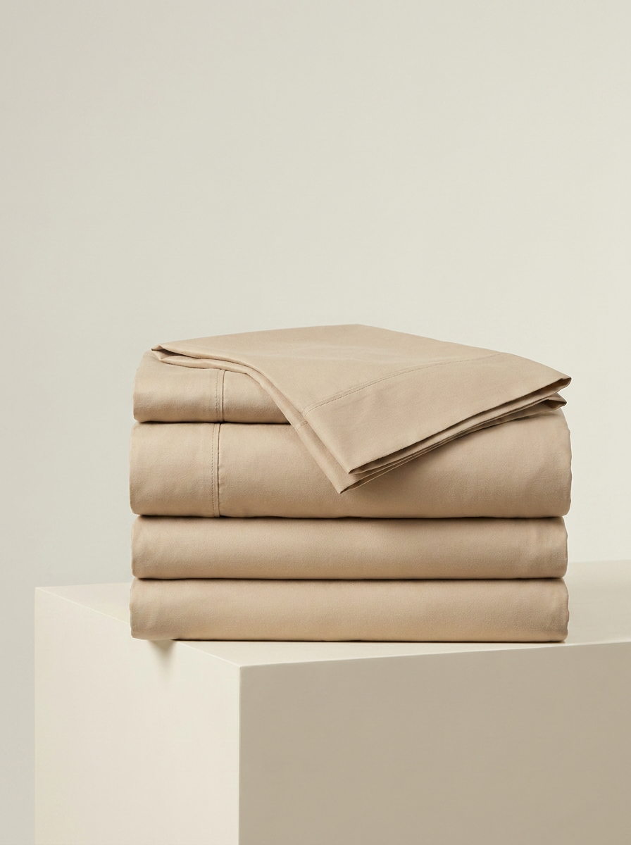 Beige microfiber sheet set folded