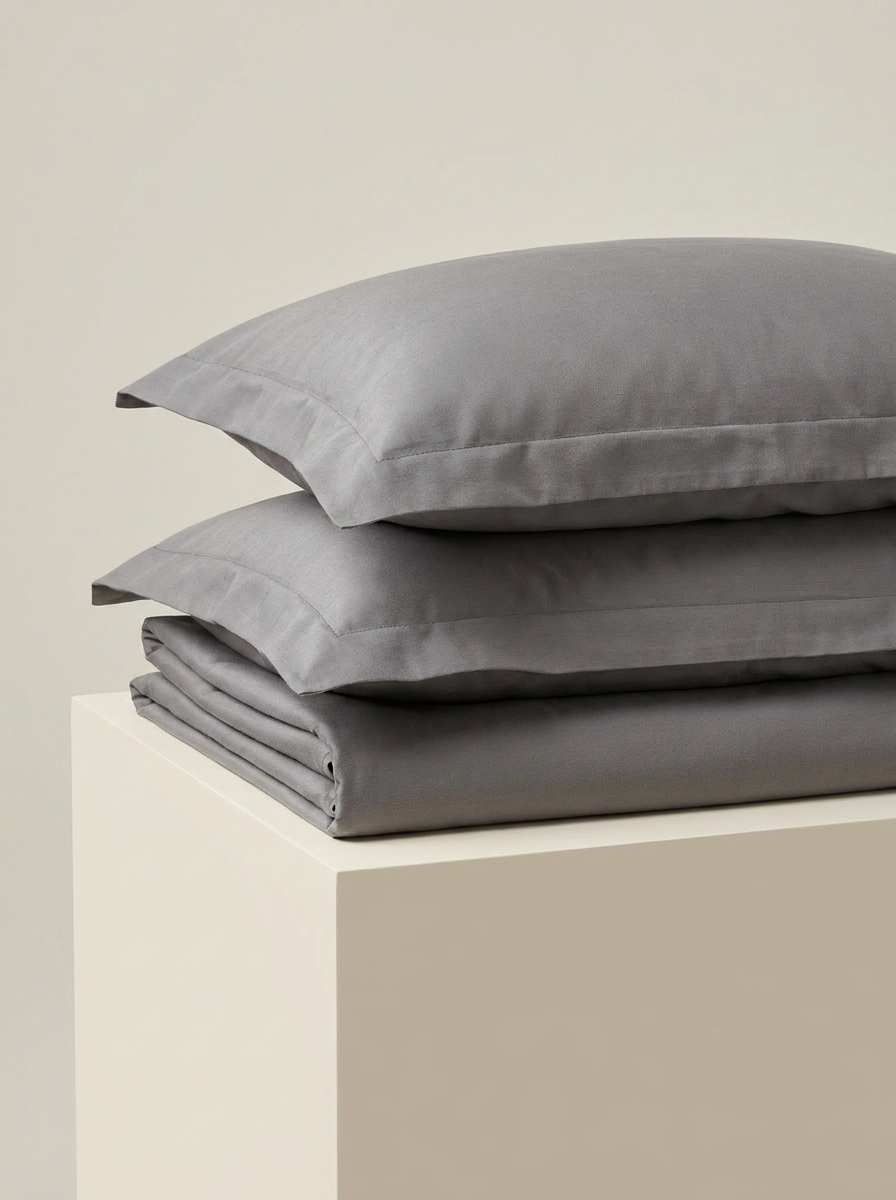Gray microfiber sheet set folded