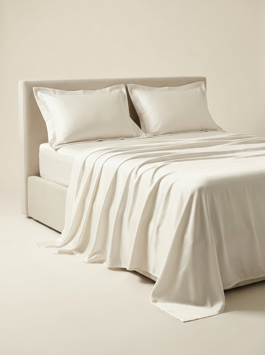 Off-white microfiber sheet set side