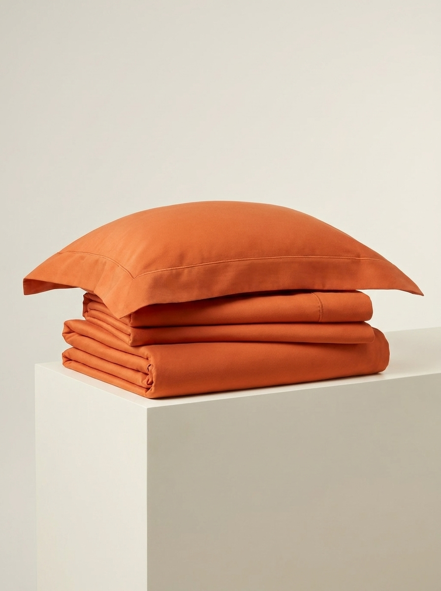 Orange microfiber sheet set folded
