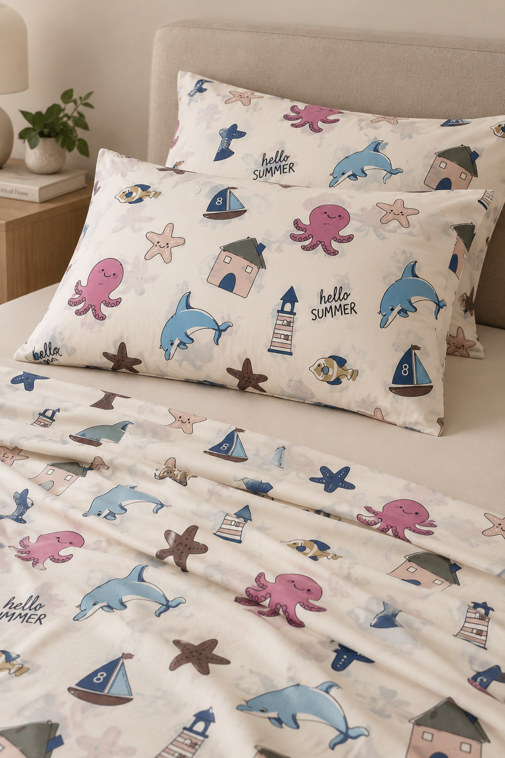 Hello Summer Cotton Bedsheet Set — Ocean Dreams