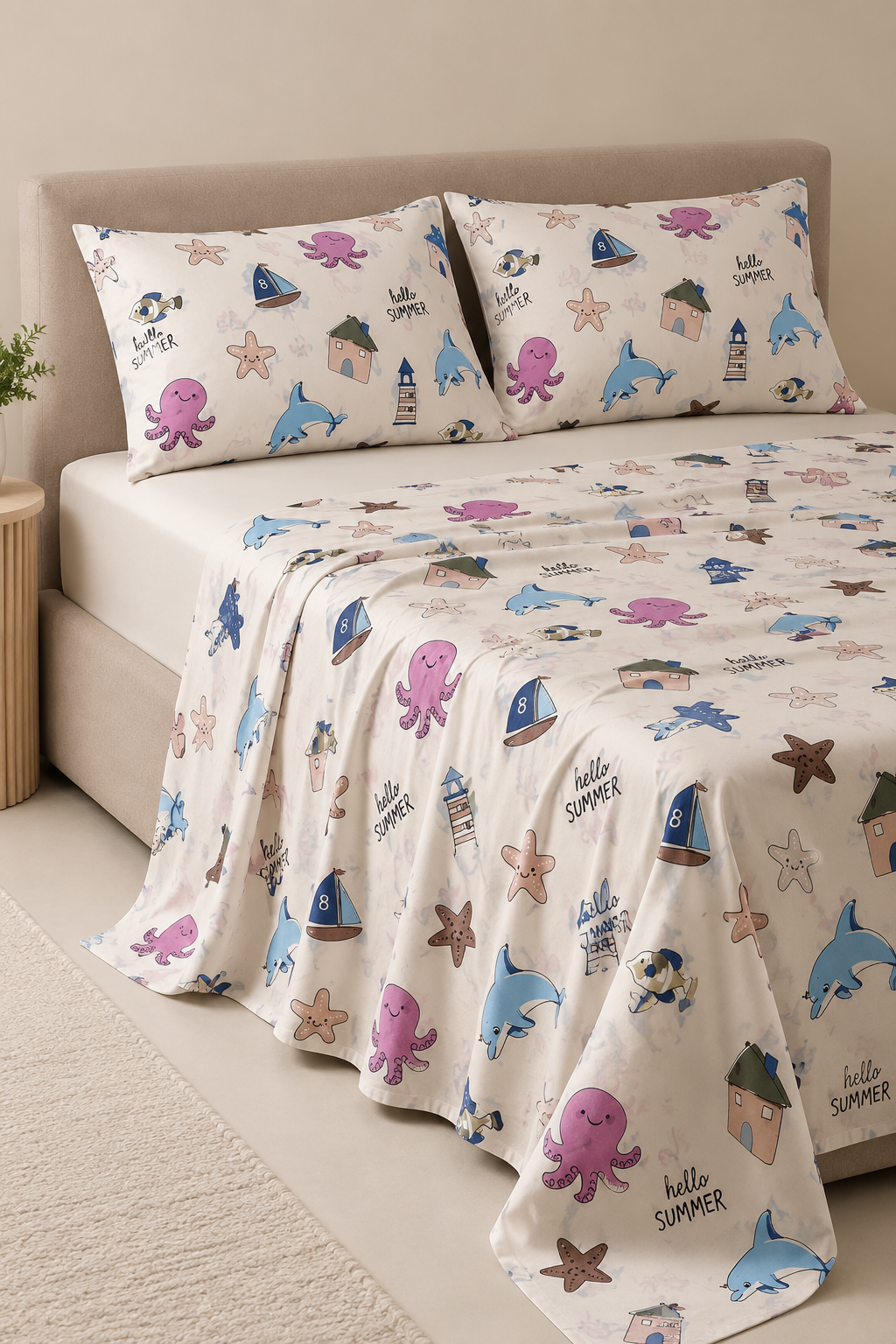 Hello Summer Cotton Bedsheet Set — Ocean Dreams