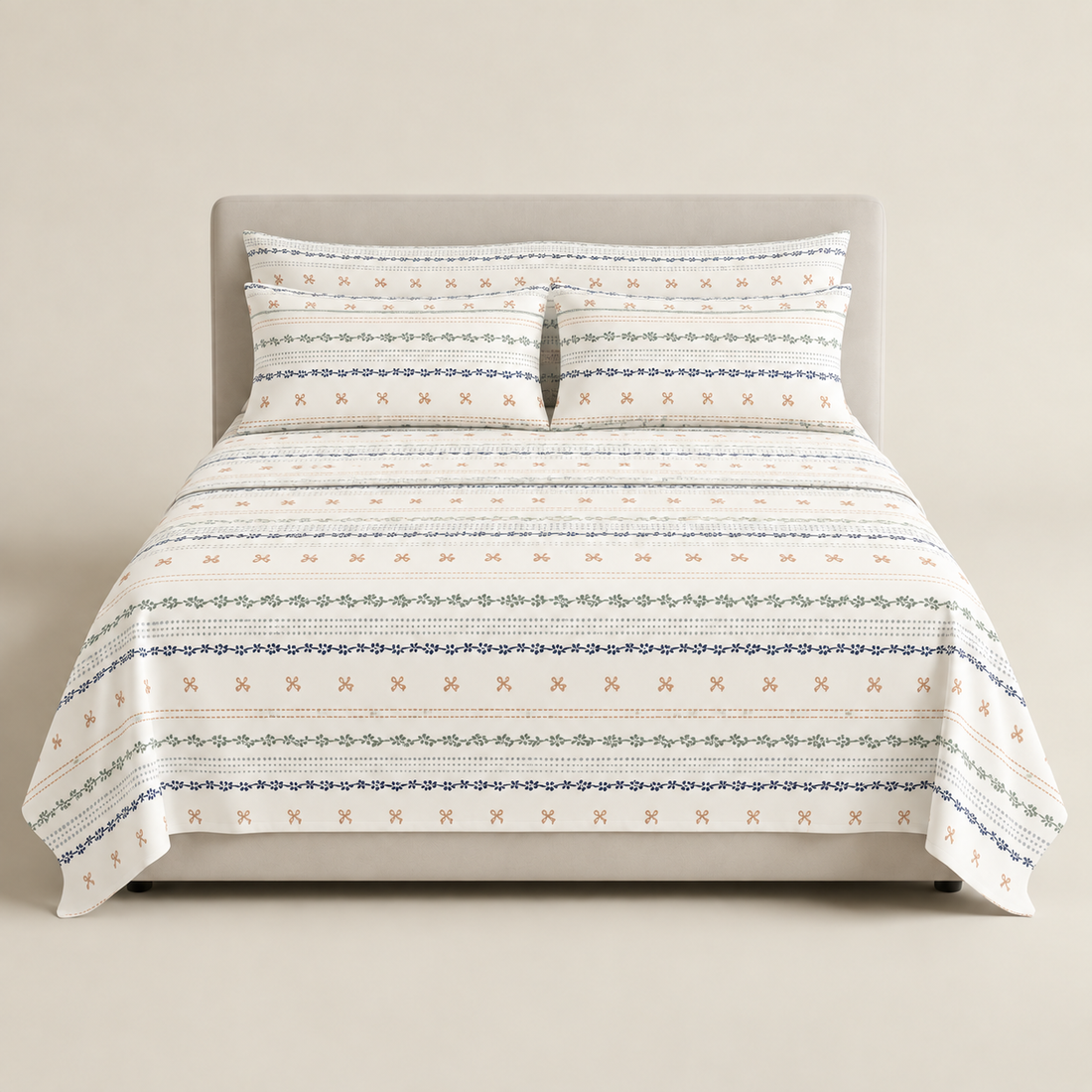 Ribbon Garden Stripes Cotton Bedding Set — Delicate Lines, Soft Charm