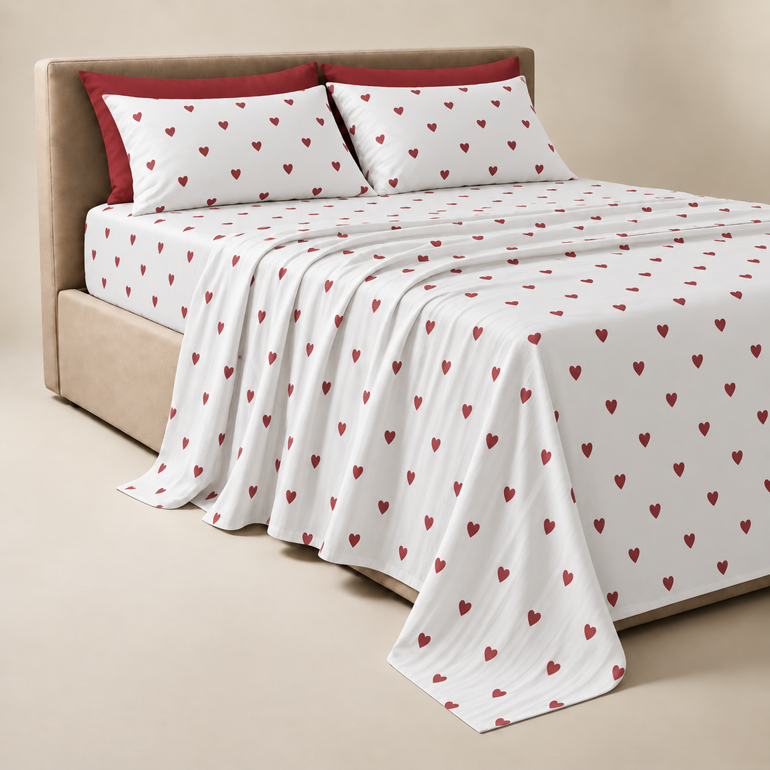 Little Red Hearts Cotton Bedding Set — Sweet Simplicity, Cozy Nights