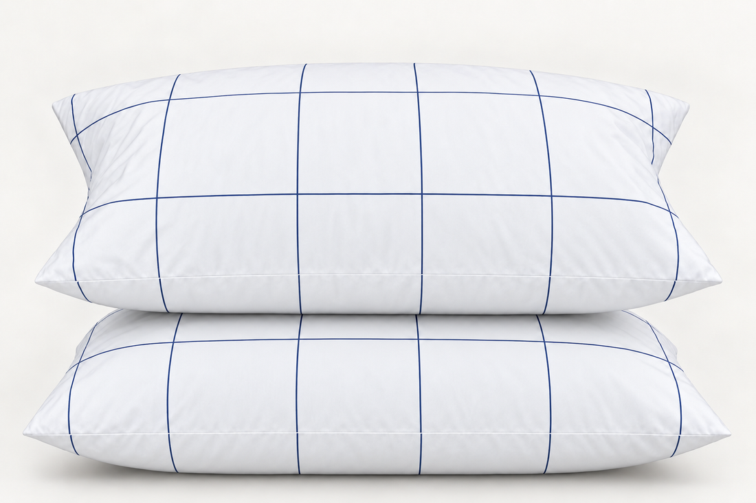Navy Grid Cotton Bedding Set — Clean Lines, Modern Comfort