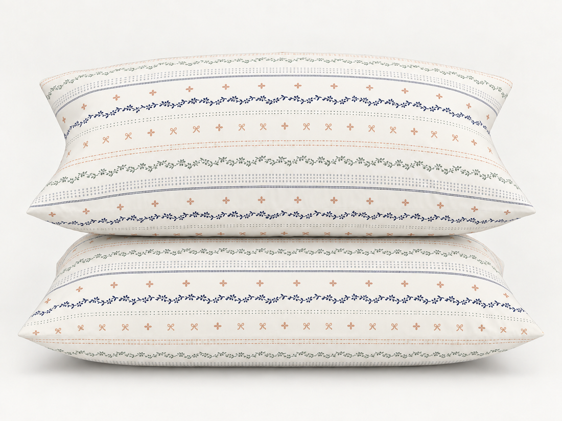 Ribbon Garden Stripes Cotton Bedding Set — Delicate Lines, Soft Charm