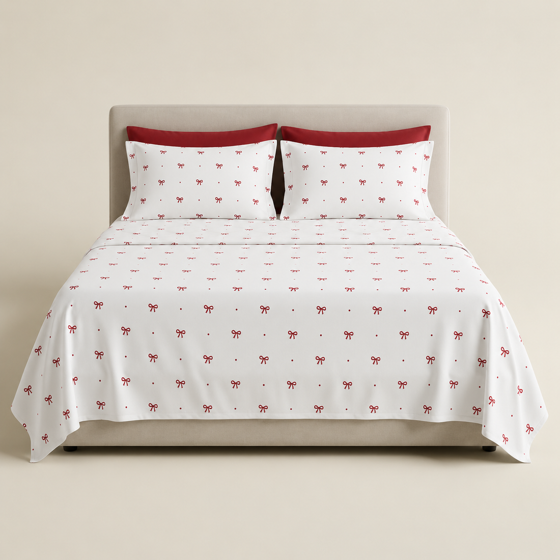 Red Mini Bows Cotton Bedding Set — Simple Charm, Sweet Comfort