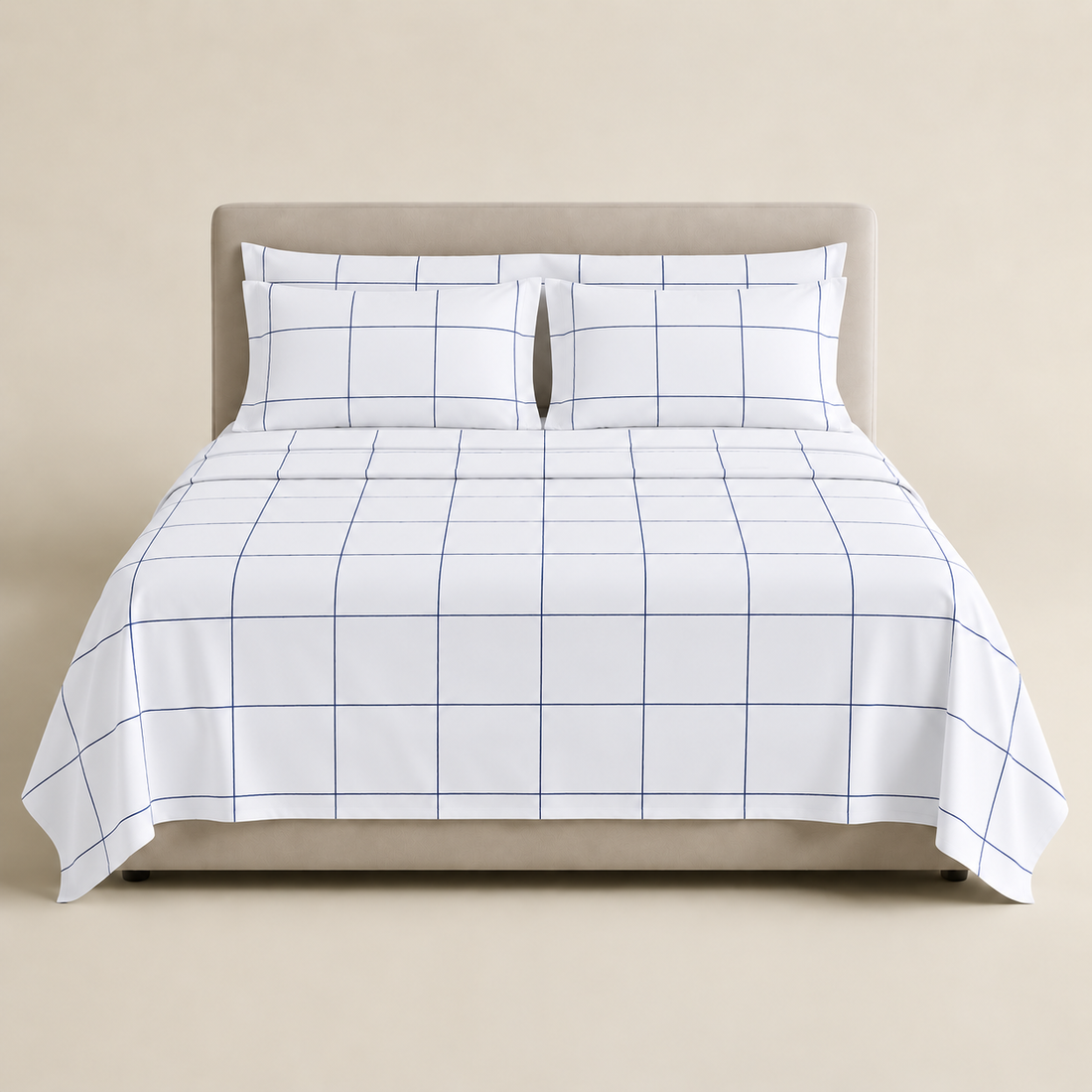 Navy Grid Cotton Bedding Set — Clean Lines, Modern Comfort