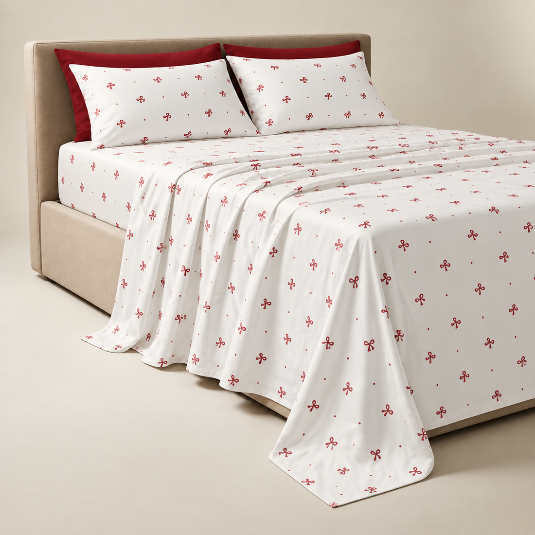 Red Mini Bows Cotton Bedding Set — Simple Charm, Sweet Comfort