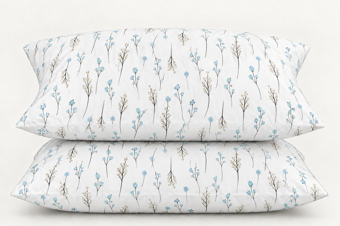 Blue Meadow Cotton Bedding Set — Delicate Blooms, Calm Comfort