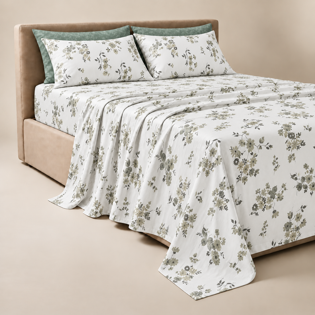 Sage Meadow Cotton Bedding Set — Soft Florals, Calm Comfort