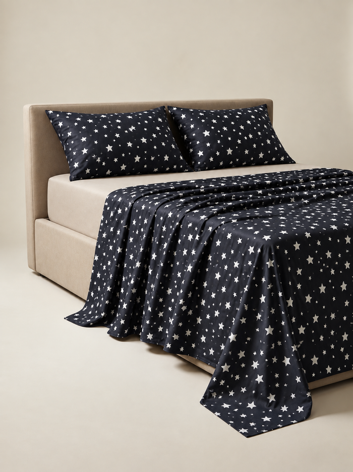 Midnight Stars Cotton Bedsheet Set — Dream Under the Stars