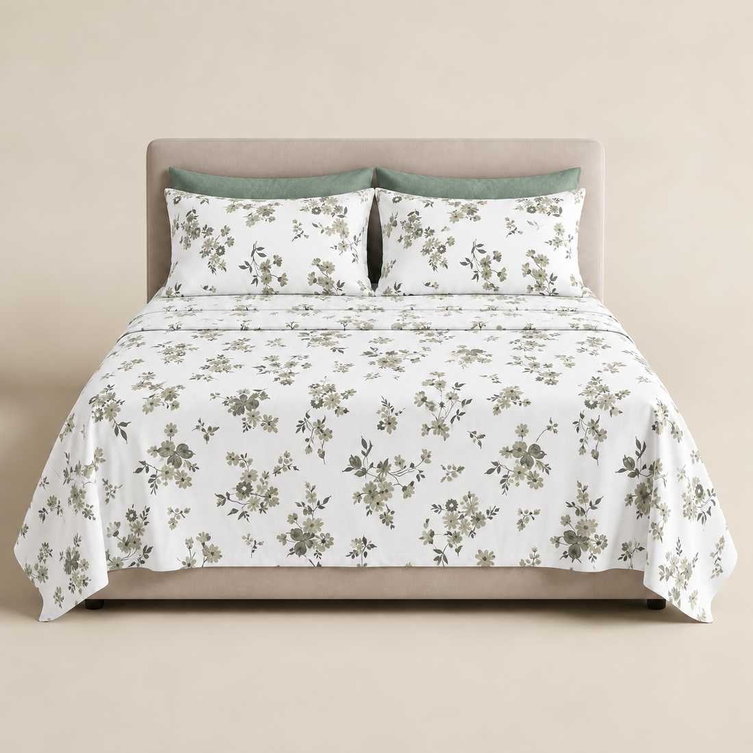 Sage Meadow Cotton Bedding Set — Soft Florals, Calm Comfort