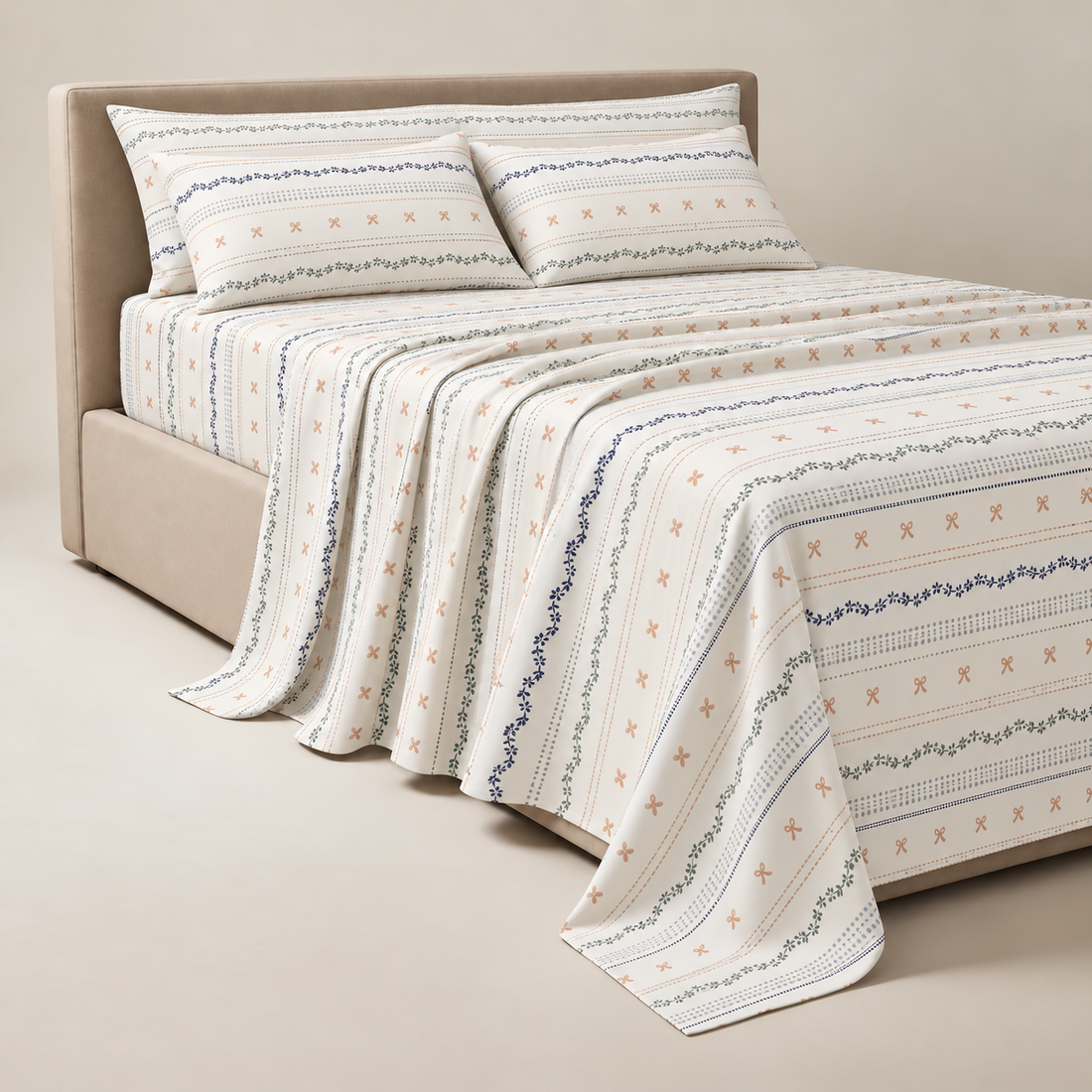 Ribbon Garden Stripes Cotton Bedding Set — Delicate Lines, Soft Charm