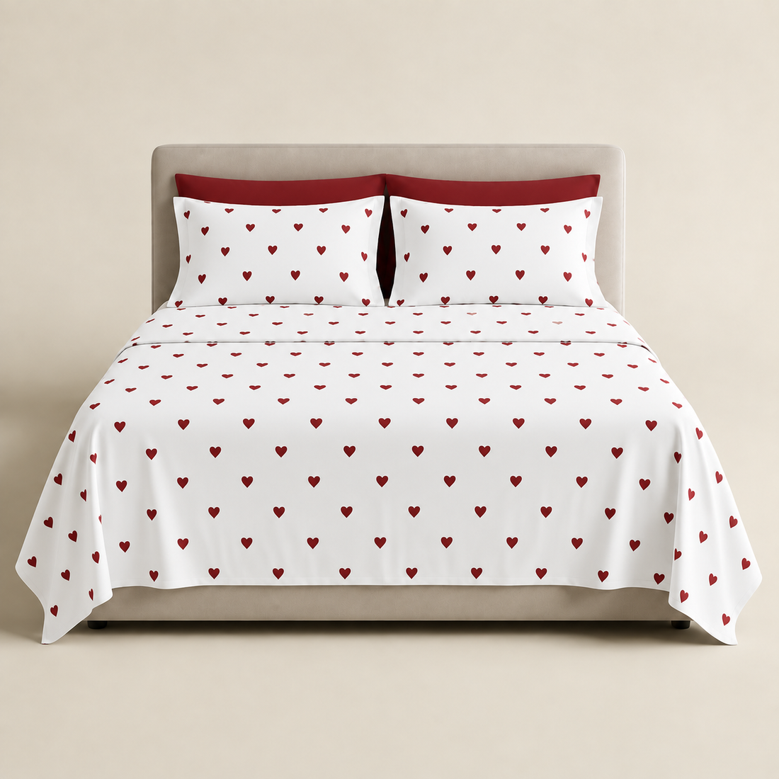 Little Red Hearts Cotton Bedding Set — Sweet Simplicity, Cozy Nights