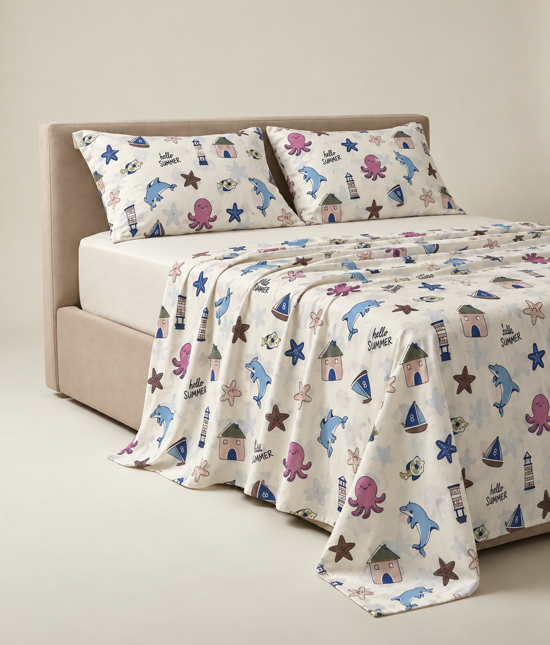 Hello Summer Cotton Bedsheet Set — Ocean Dreams